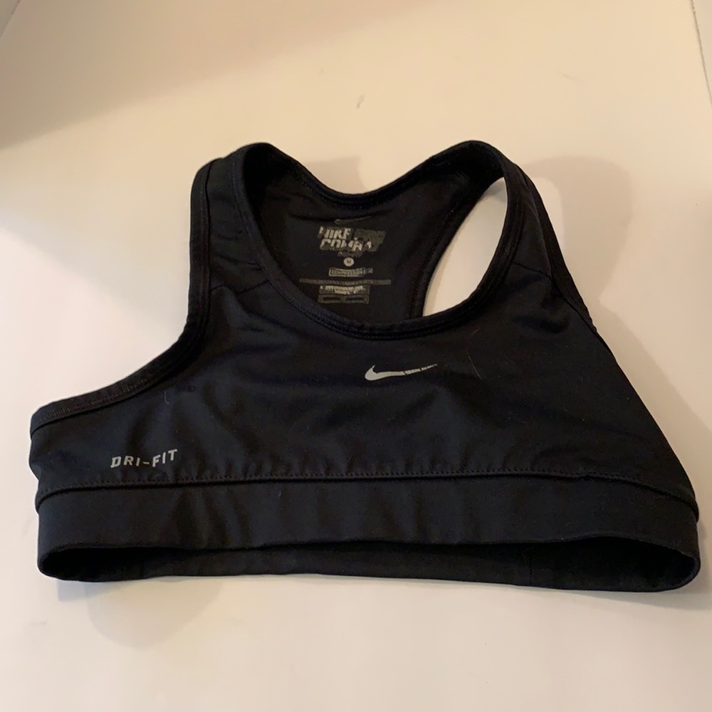 NIKE PRO COMBAT SPORT BRA COMPRESSION BLACK SZ M ((shows cracked logo))
